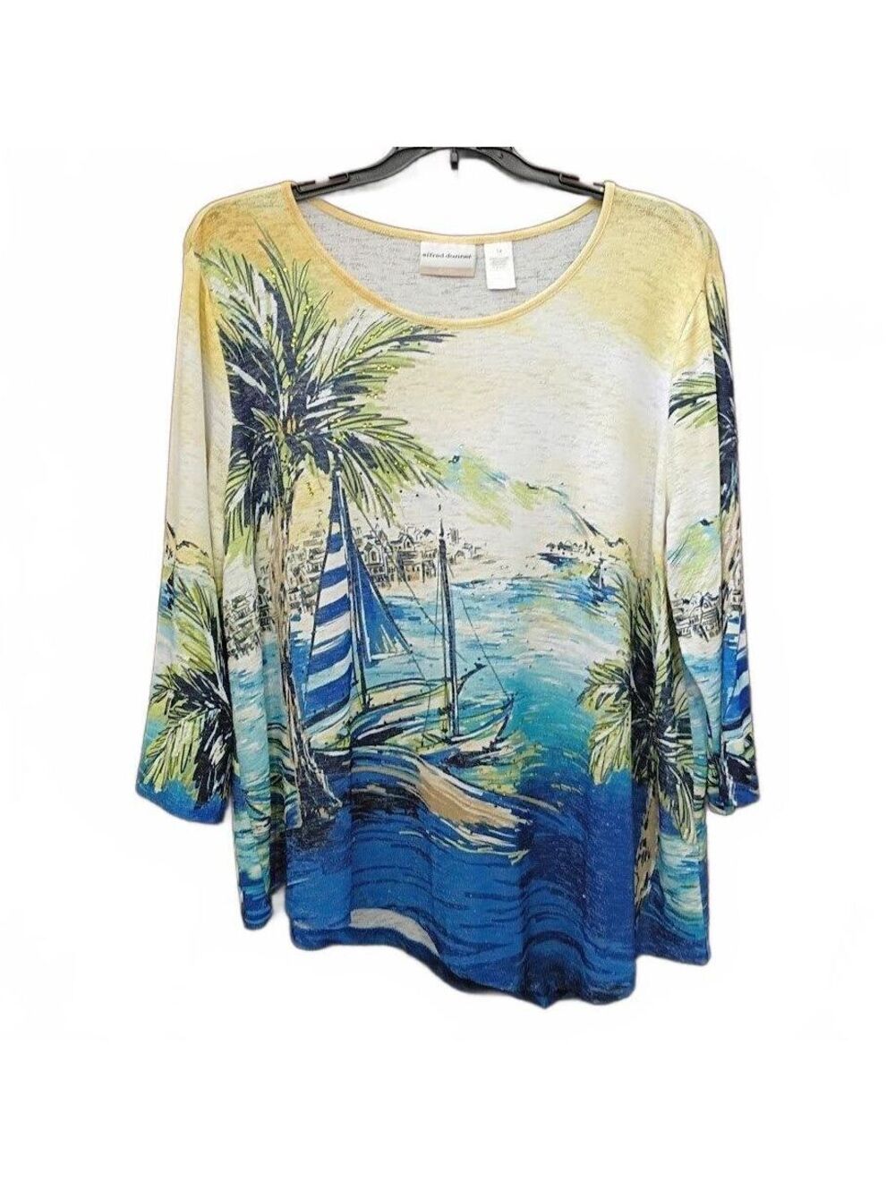 Alfred Dunner Woman Tropical Print 3/4 Sleeve Top Plus Size 1X